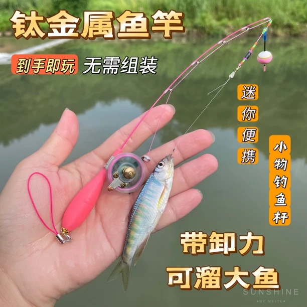 全钛金属创意迷你小鱼竿溪流竿带轮小物钓鱼竿虾杆鳑鲏鱼竿套装