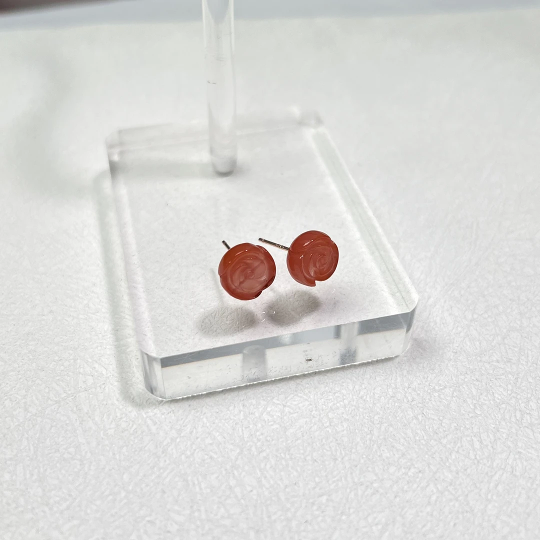 S925南红玫瑰花耳钉 KT24051401