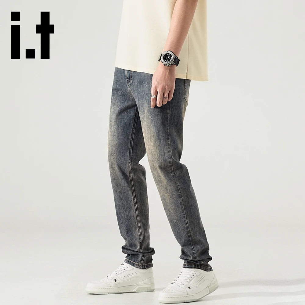 it:CHOCOOLATE美式复古水洗牛仔裤男秋季新款修身直筒透气休闲裤