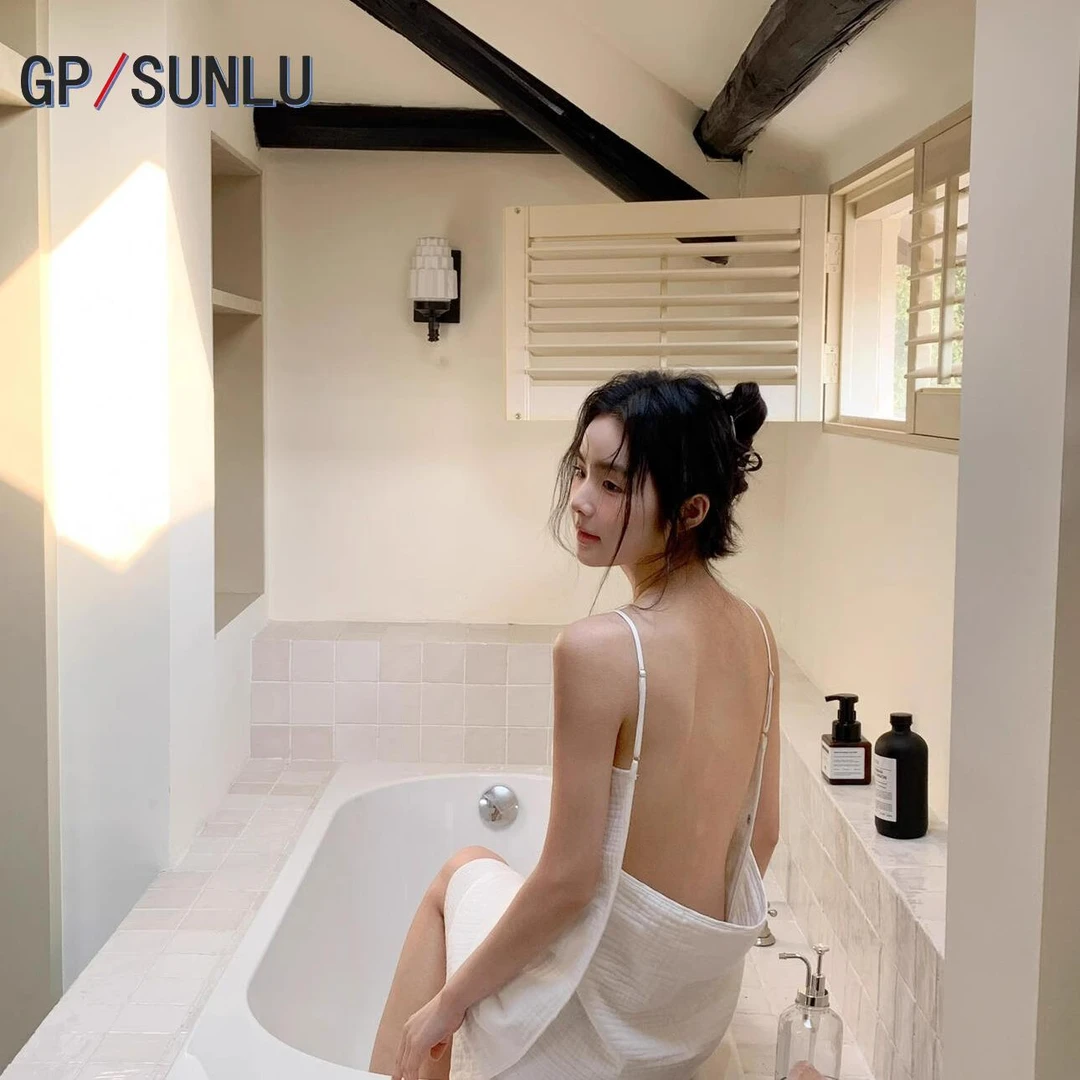 日本小众GP棉质睡衣女款春秋夏吊带睡裙浴巾浴袍裙四层皱棉纱纯欲