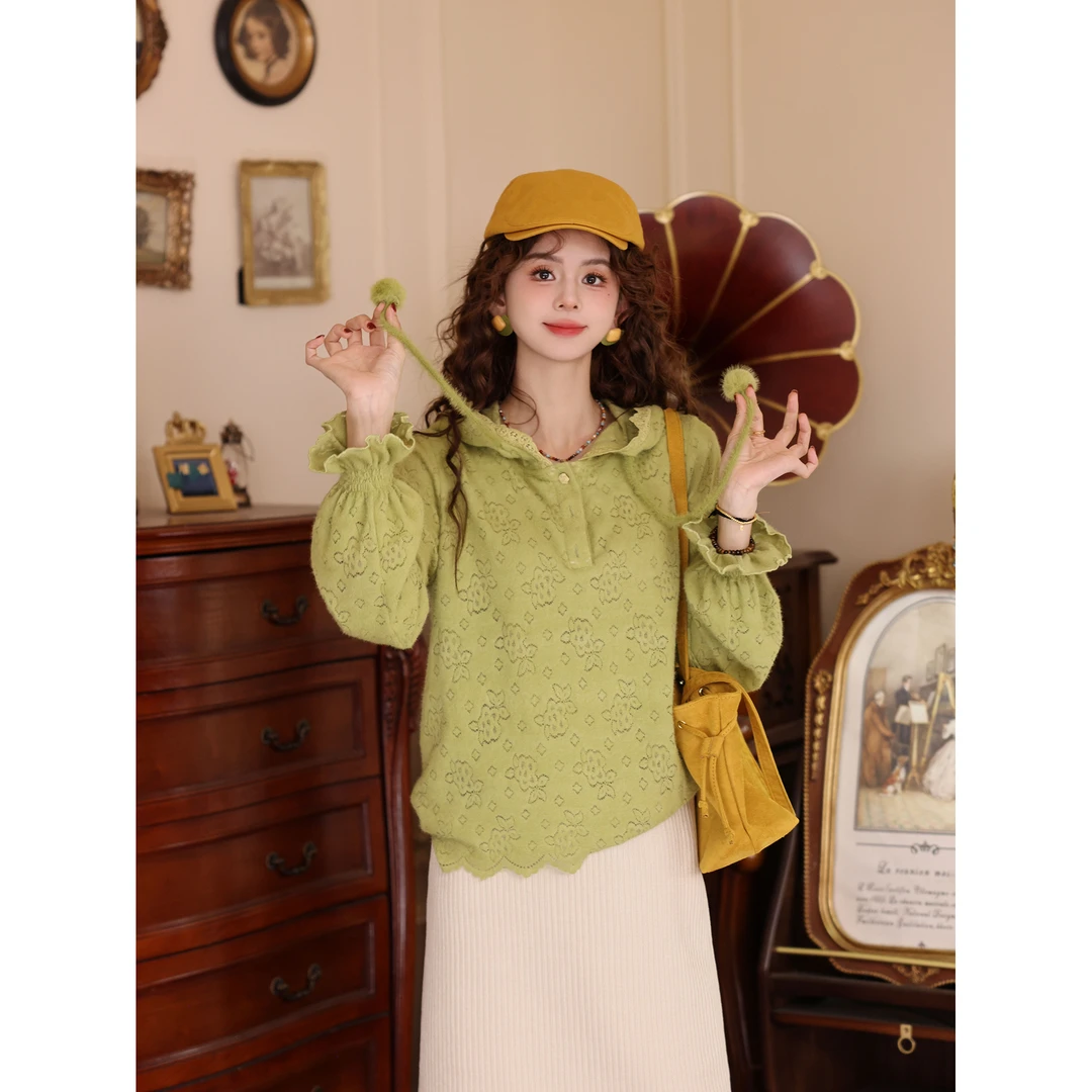 陈大器【抹茶圣代】复古港风连帽长袖百搭宽松上衣衬衫JJ1689588