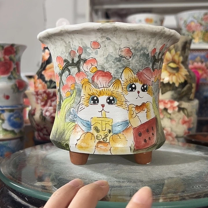 景德镇幸运花盆手绘韩式花盆