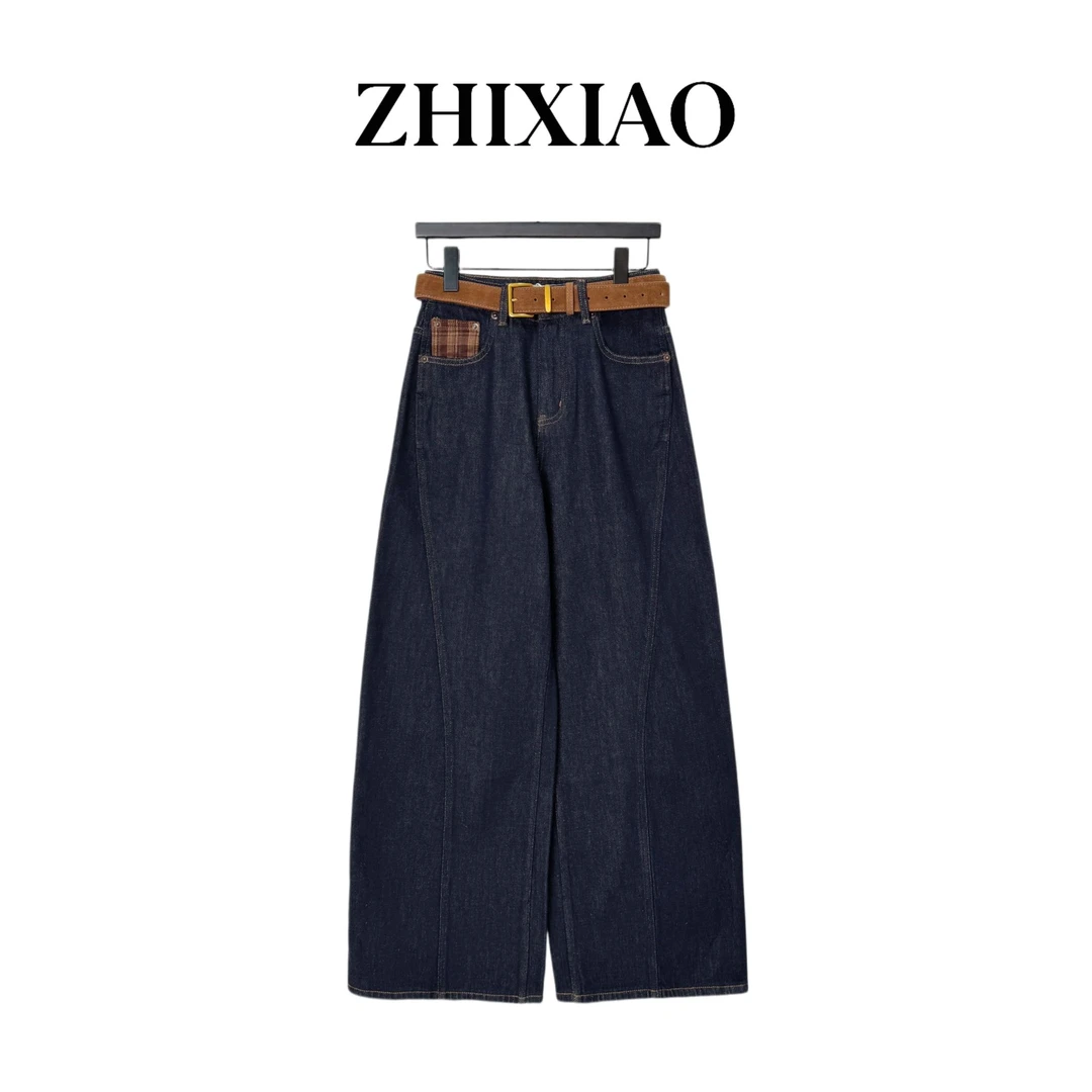 【ZHIXIAO】秋冬新款：拼接格子抓毛牛仔裤54187