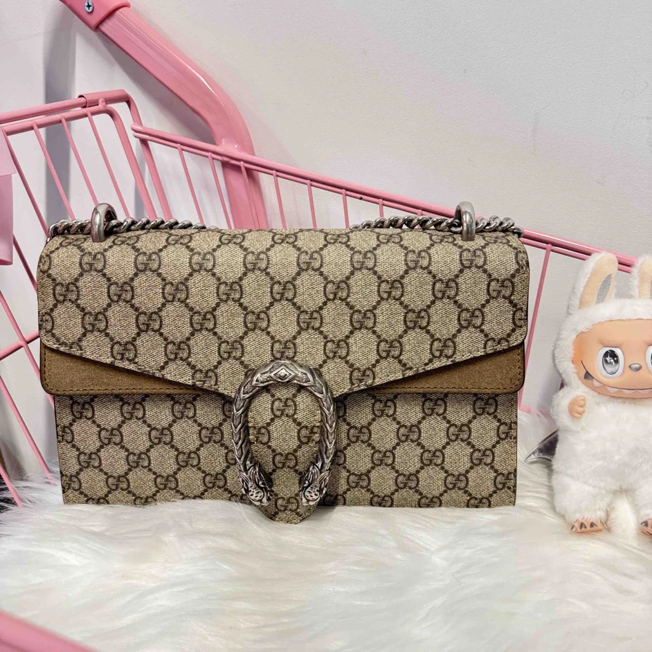 95新 GUCCI/古驰 老花拼驼色中号酒神/9761