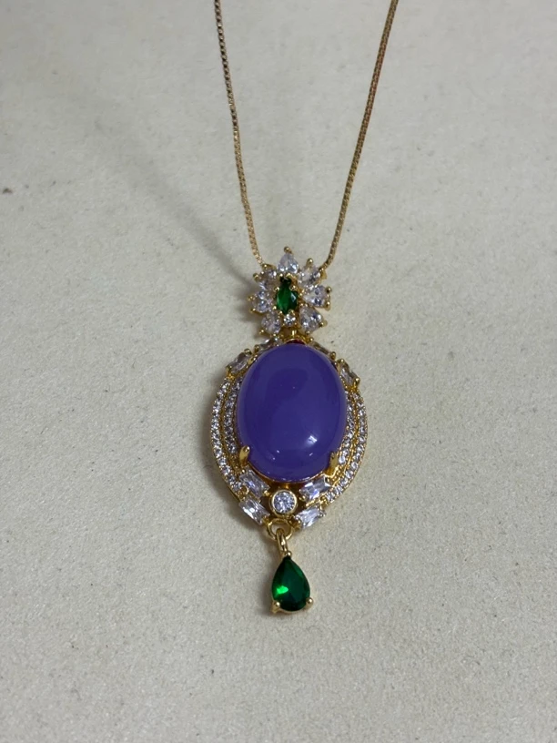 源头工厂直销 撤柜清货缅甸满紫翡翠蛋面简约吊坠挂件项链