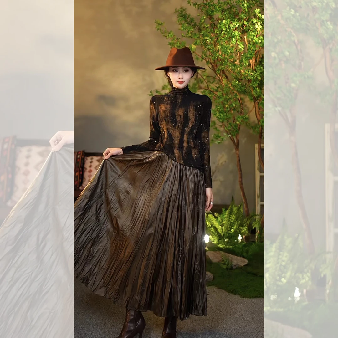 【陶子】~松紧腰显瘦肌理感小众压褶A字裙长裙波尔系380011