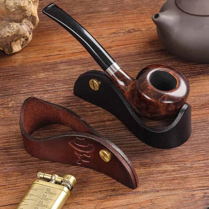 手工制作牛皮烟斗架头层牛皮烟斗支架便携式斗底座烟具配件展示架