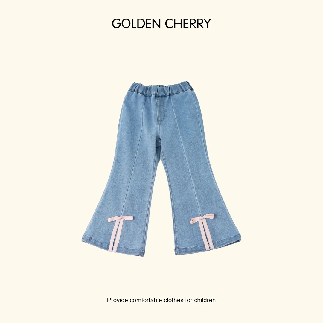 【Golden cherry】儿童蓝色开叉蝴蝶结洋气百搭喇叭裤285057