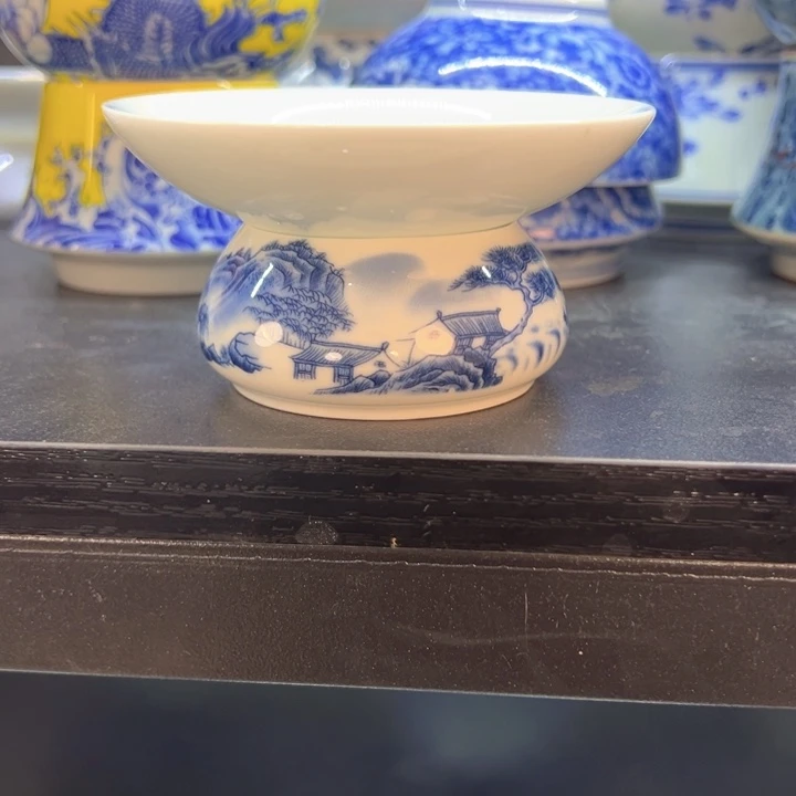 瓷片白青花山水茶漏全品