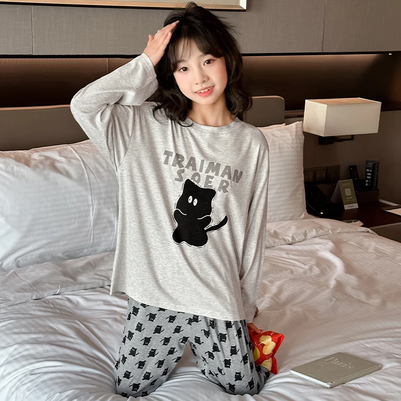卡通套装儿童睡衣6-12岁春秋季长袖女孩家居服薄款莫代尔女童可爱
