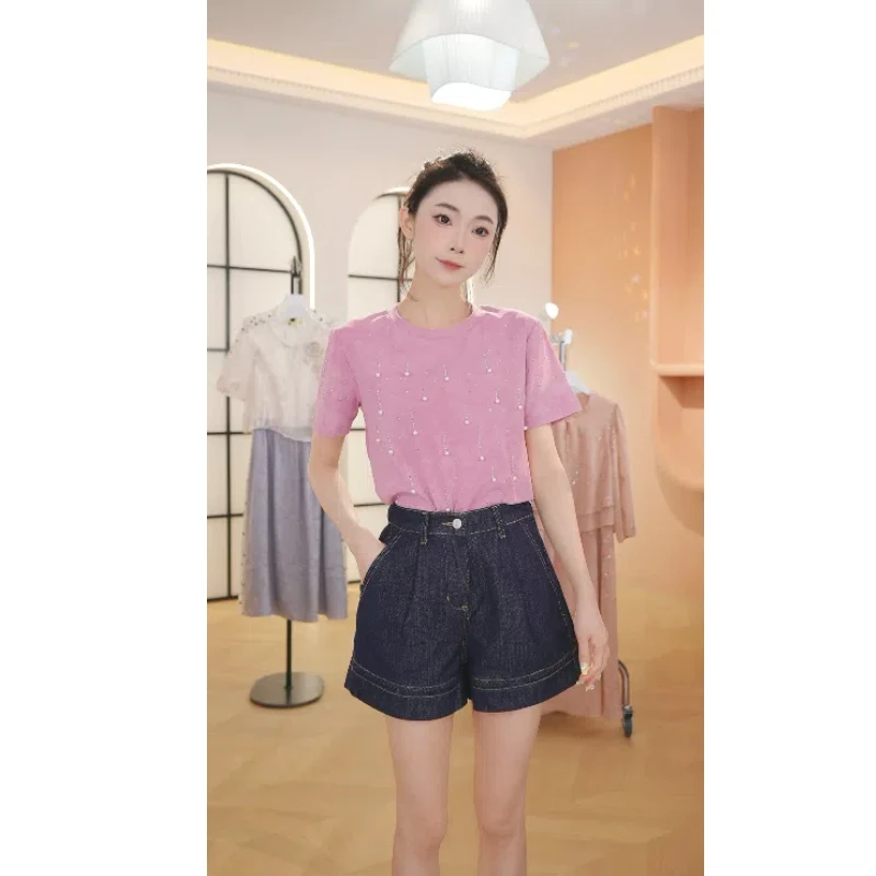 【不掉色】复古港风潮流夏季薄款牛仔短裤女高腰a字小个子松紧阔腿