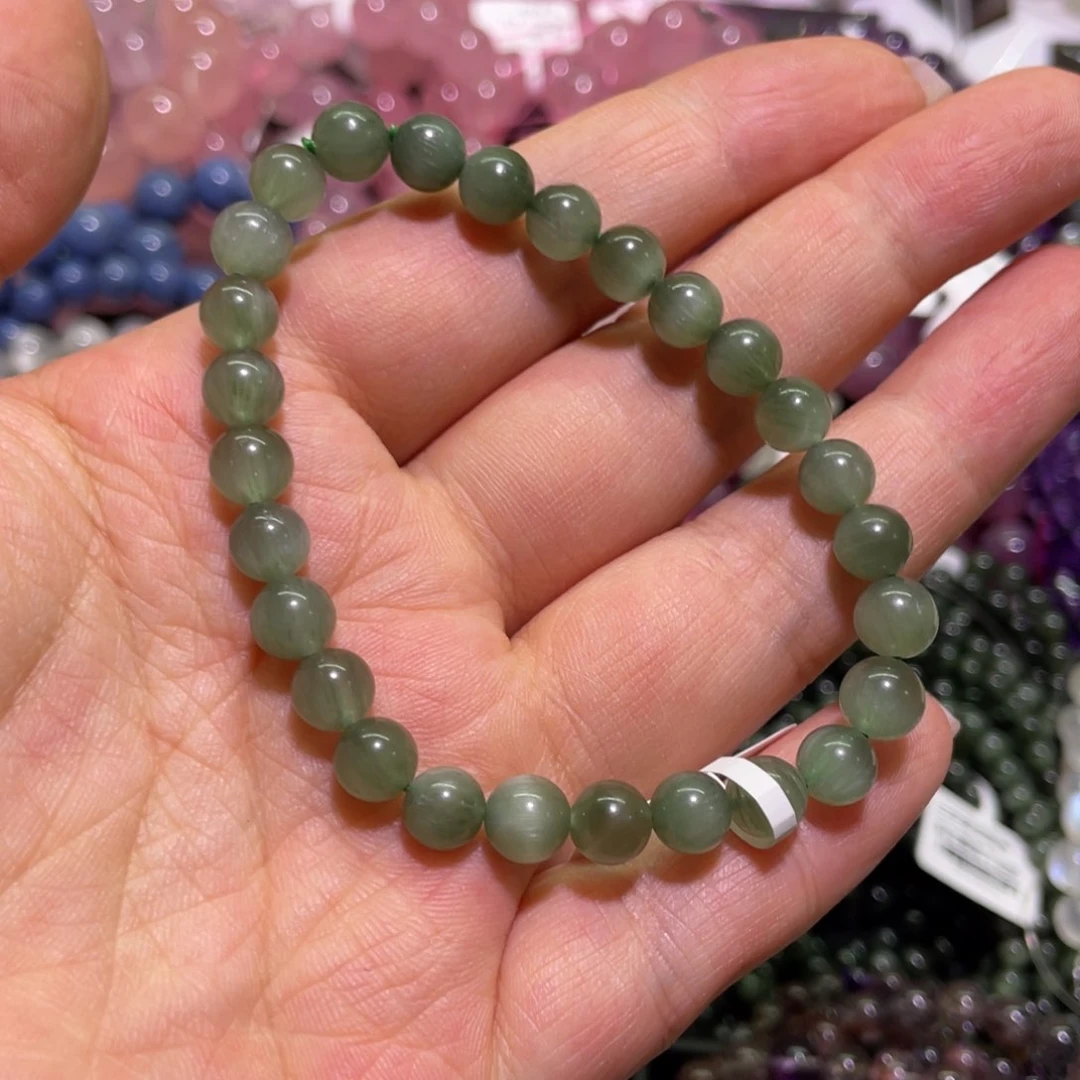 水晶手链未镶嵌7mm绿兔毛
