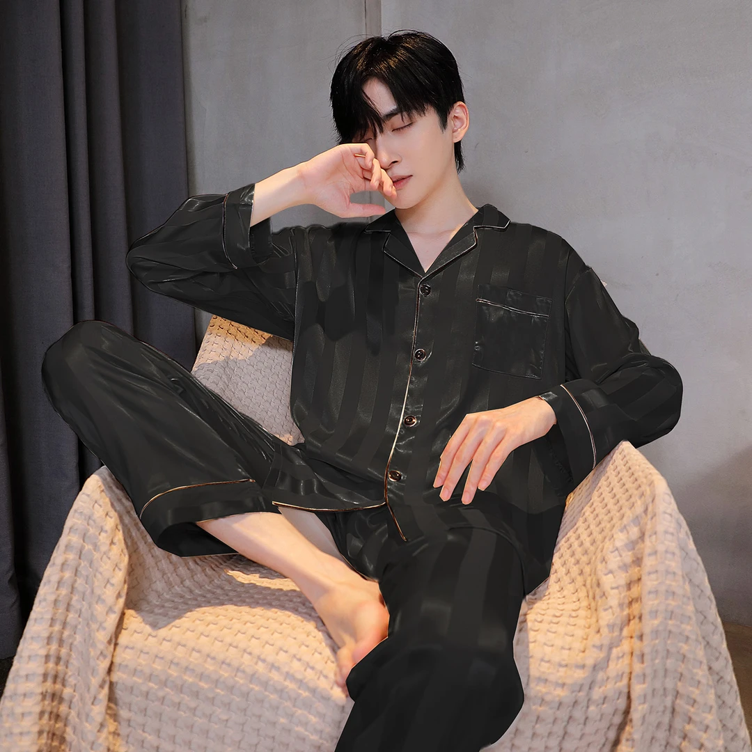 秋季新款冰丝睡衣男长袖长裤开衫男士薄款高级感春秋款家居服套装