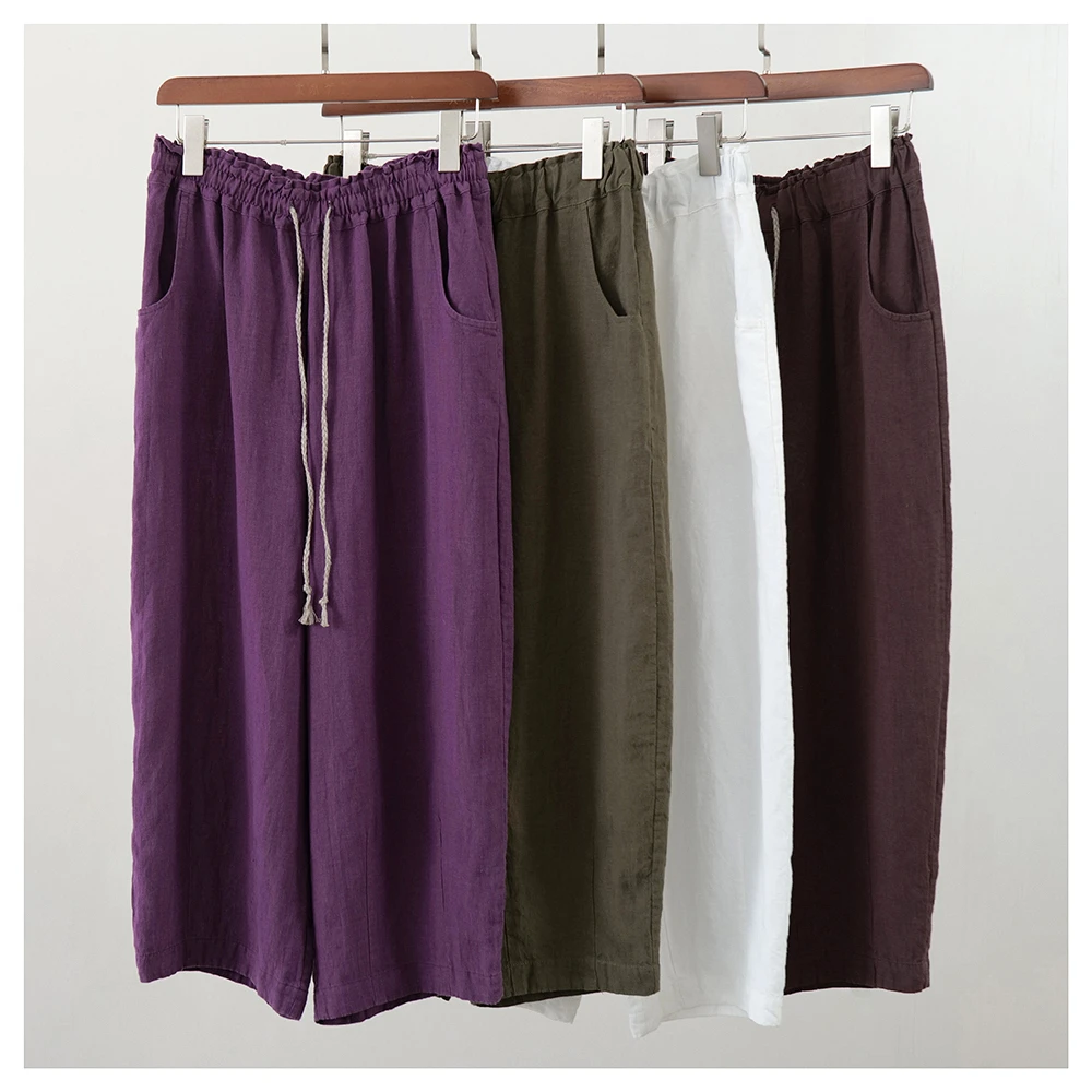 拉新福利 细支纯汉麻九分裤夏季清凉萝卜裤休闲灯笼裤舒适松紧腰