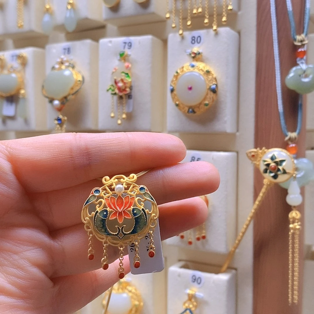 和田玉颈饰银S925镶嵌