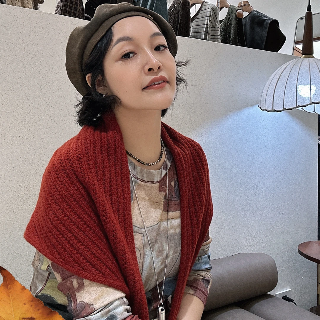 多色小标针织打底围巾