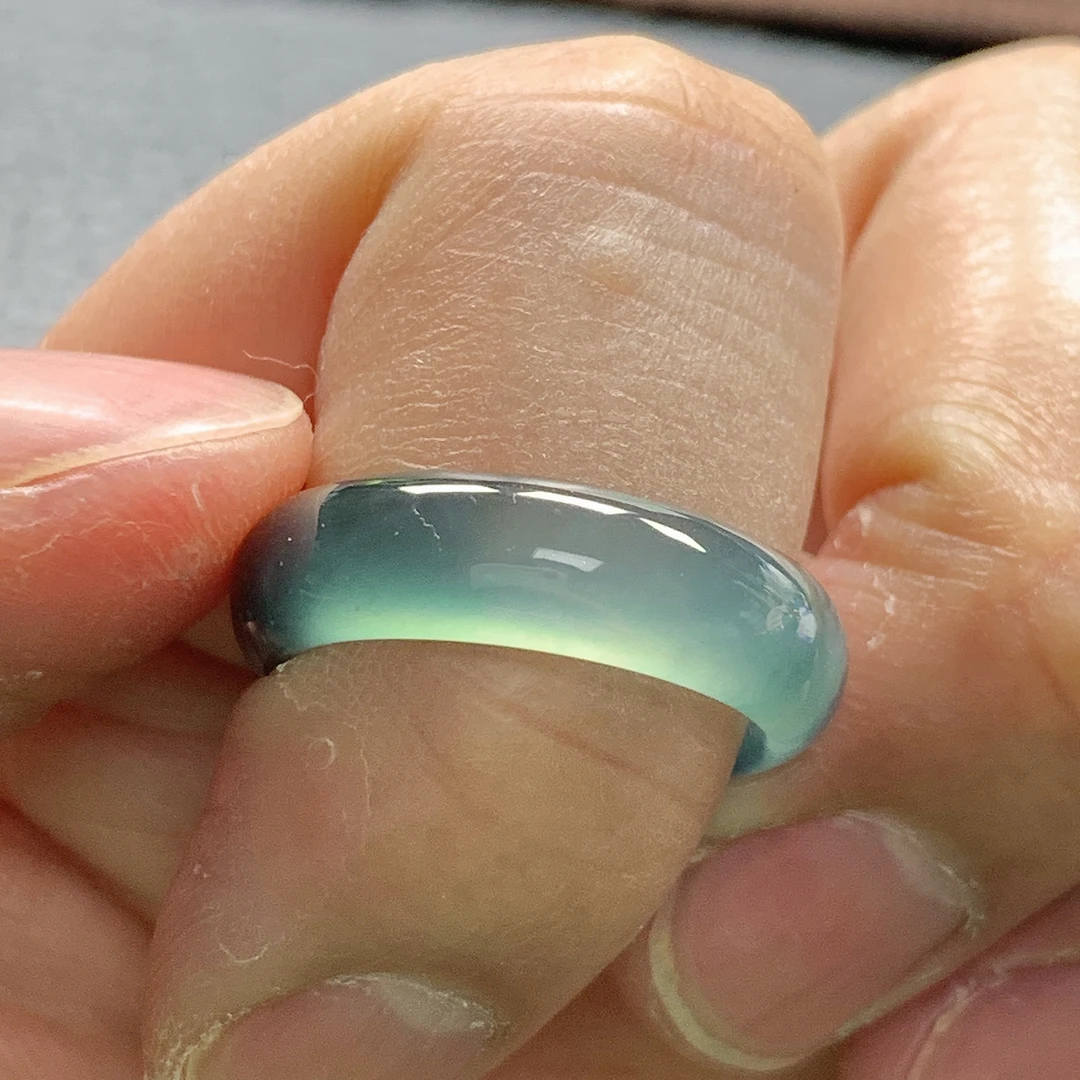 16圈天然翡翠A货冰种起光感起胶宽版戒指指环戒圈6.2-3.3mm3.74g