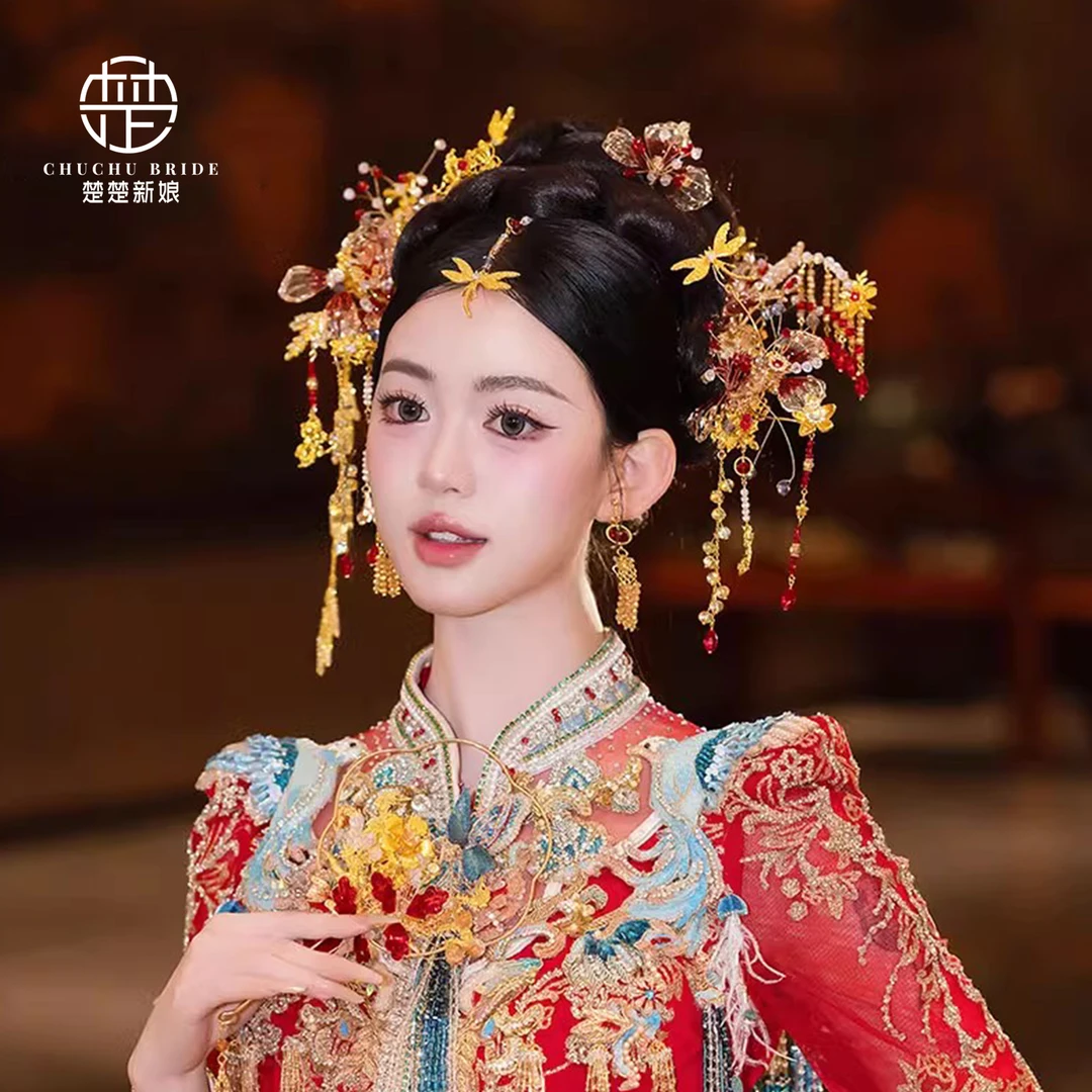 楚楚新娘秀禾头饰流苏复古古风宫廷发饰簪子大气步摇简约结婚配饰