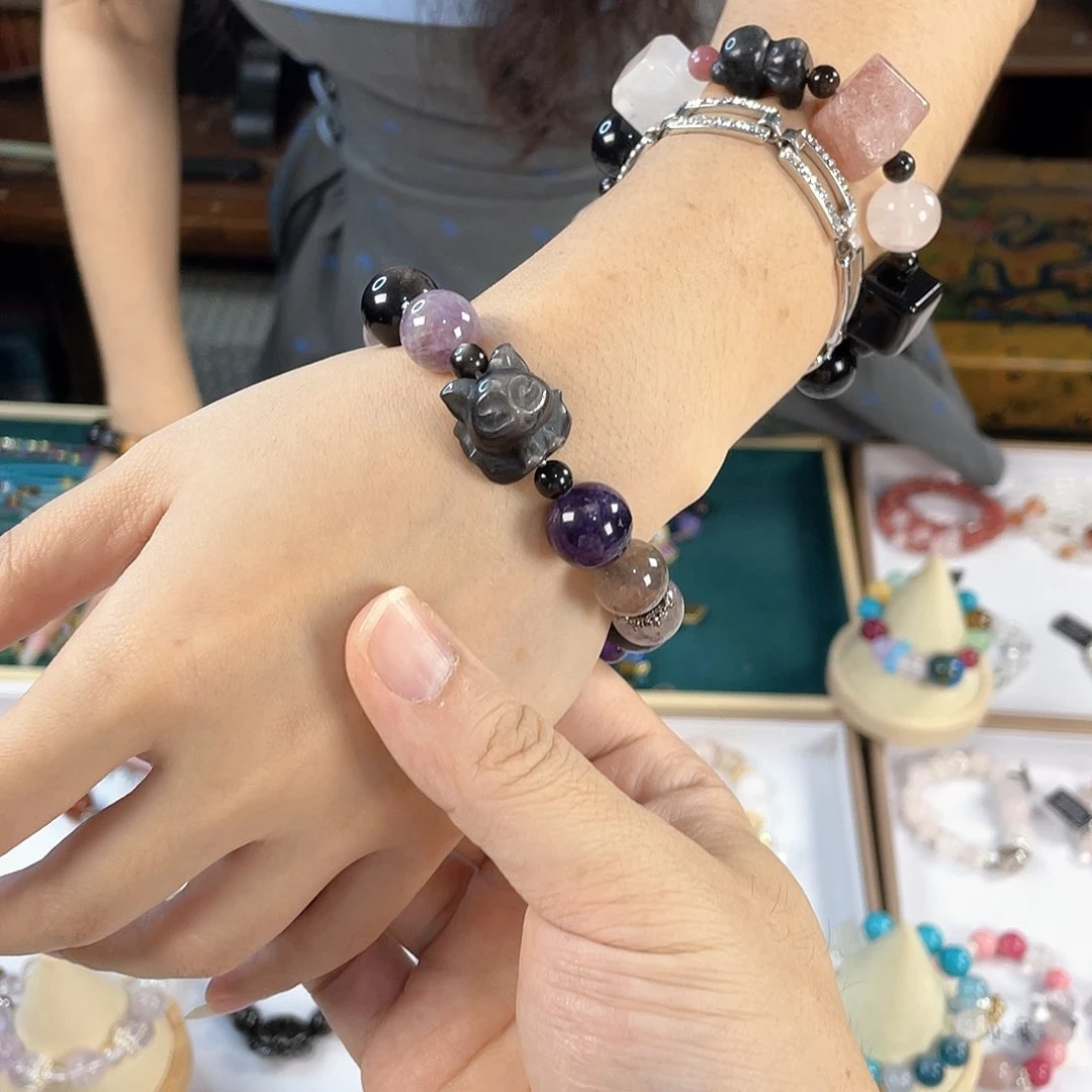 水晶手链银S925镀金镶嵌