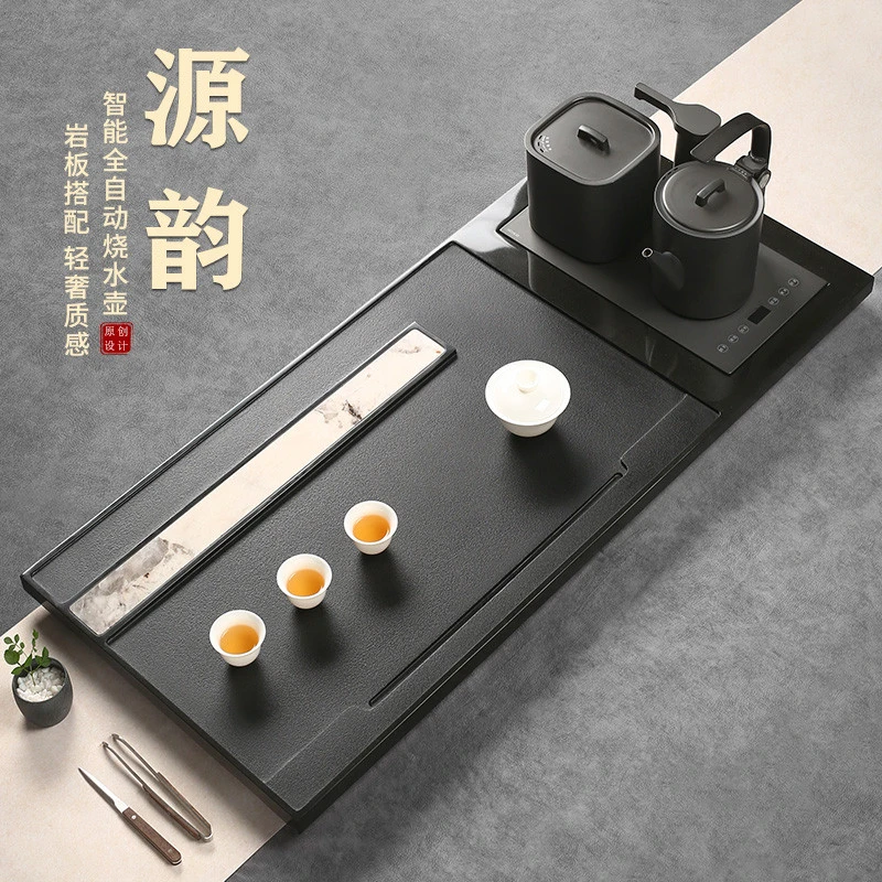 仁唐天然乌金石茶盘镶嵌奢石茶台家用客厅全自动烧水壶一体