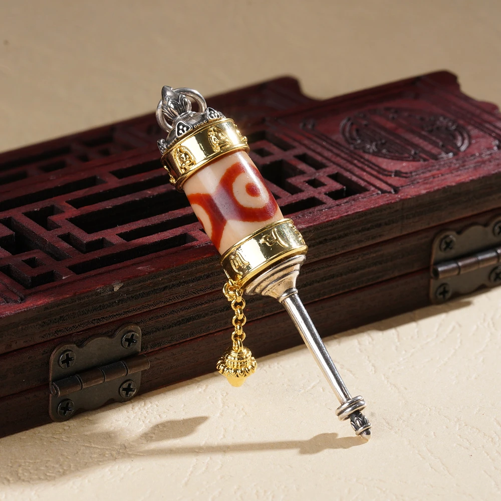 云丹拉姆丨镶嵌三眼转转桶天珠吊坠多样性发其一