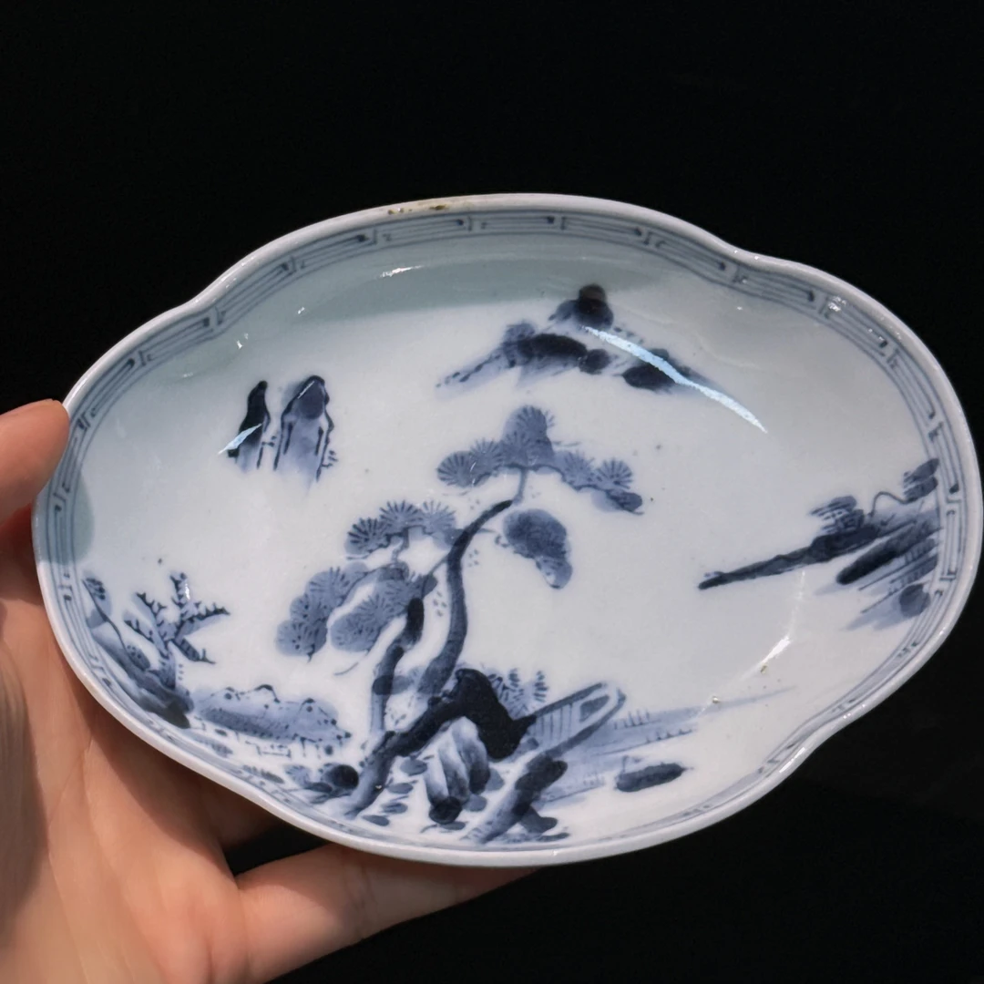 竹山款，老青花盘