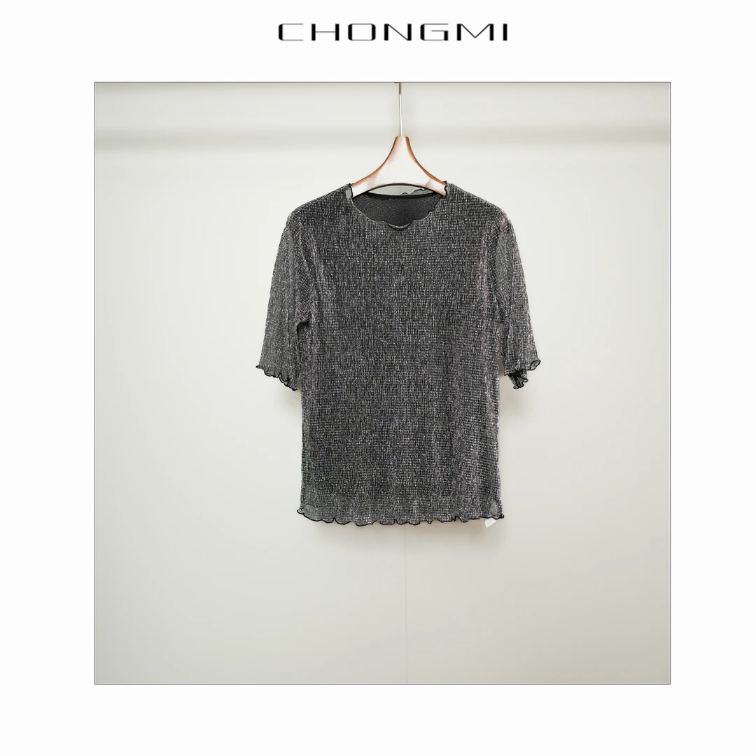 银灰通勤网纱短袖女士打底衫2025夏季新款时尚百搭显瘦女士上衣P