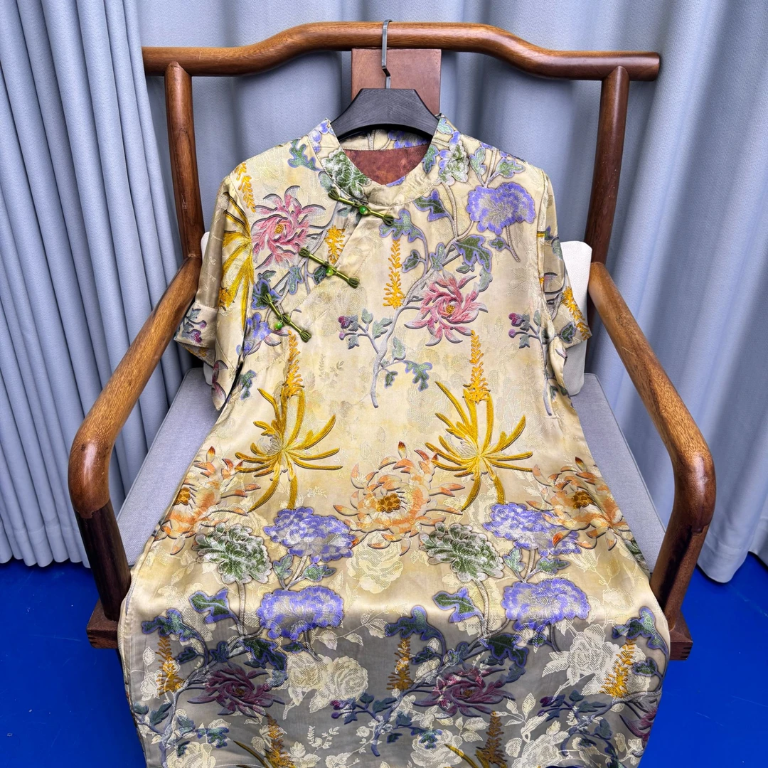 【新中式】双层新中式中国风套头中式夏季连衣裙中长裙提花刺绣535