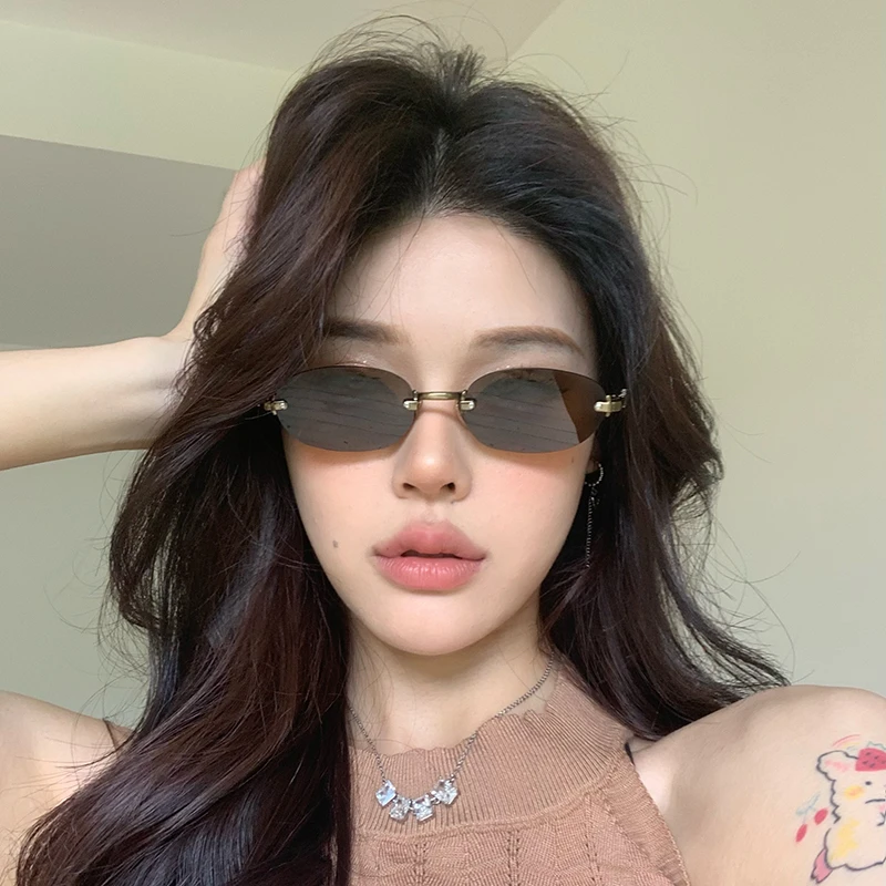 张元英同款眼镜女无框金属金丝边椭圆形小框御姐风韩式太阳眼镜男