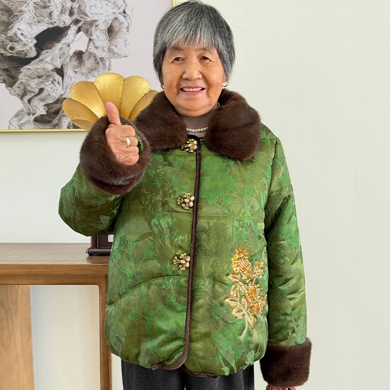 奶奶冬装棉服外套女中老年人棉衣加绒加厚太太保暖棉袄上衣服