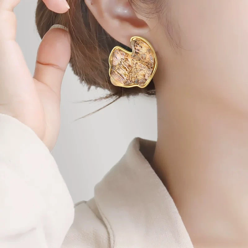 铜合金耳饰 法式彩色耳钉小众设计感不规则名媛气质耳环K1294