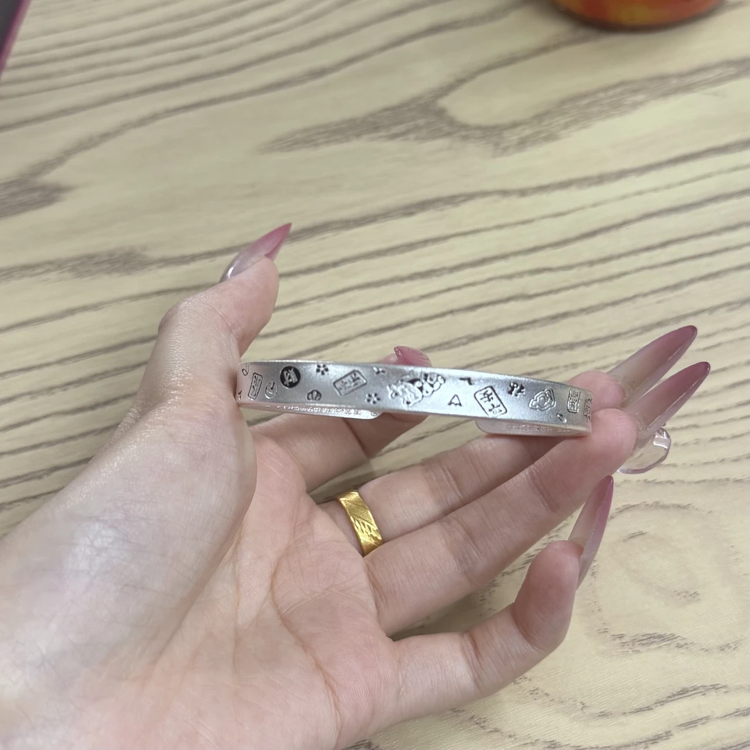 足银手镯 描黑开口吉言（贝贝严选）