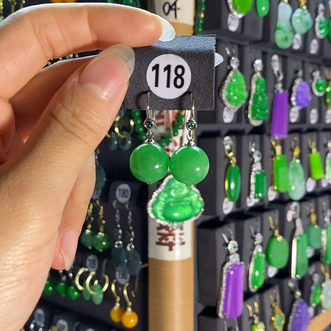 银S925镶嵌翡翠耳饰118