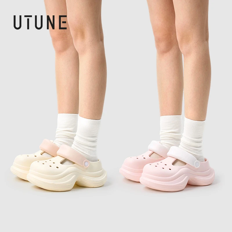 优调高跟包头防水台女纯色休闲洞洞鞋凉鞋沙滩鞋夏季出街加厚鞋