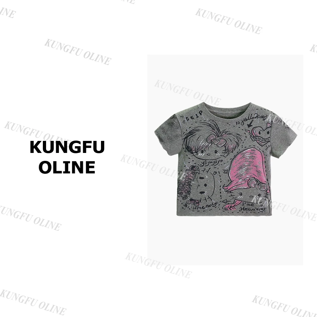 【周周】T0957流行款卡通印花圆领短袖T恤潮流休闲上衣