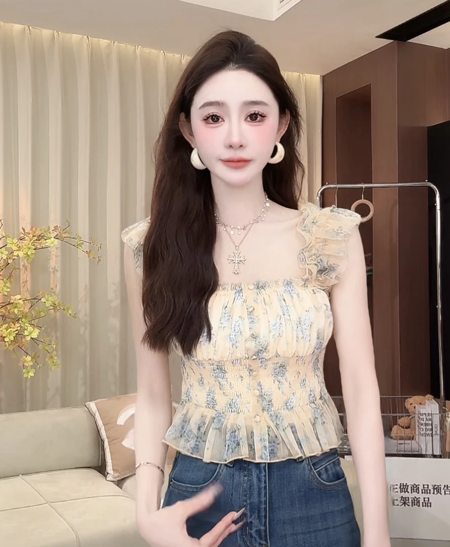 西恩定制●【蓝鸢尾】碎花上衣预JJC5SY2206