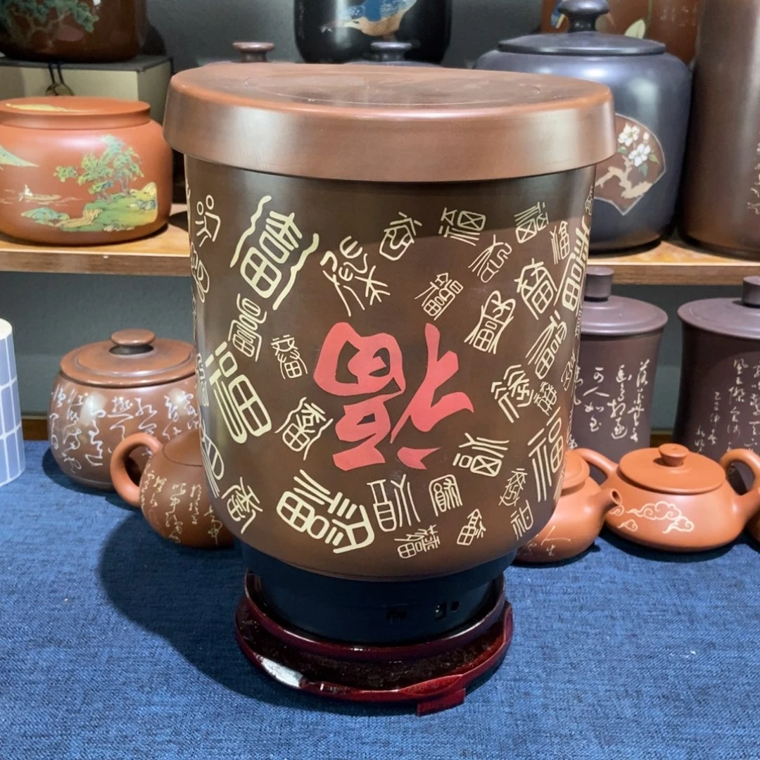 7微瑕建水紫陶手工彩填醒茶罐