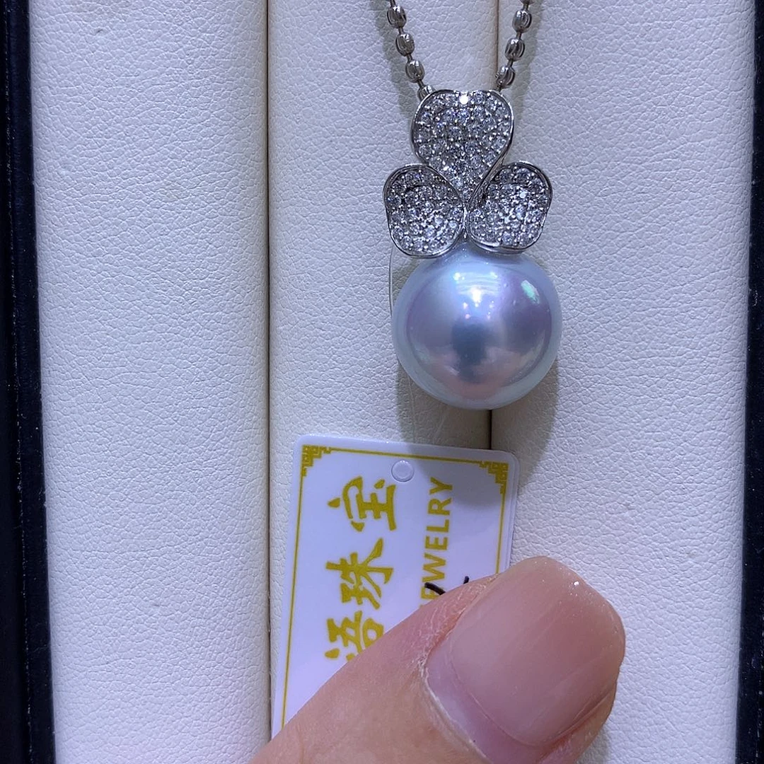 吊坠(不含链)18K金镶嵌海水珍珠14/15mm澳白