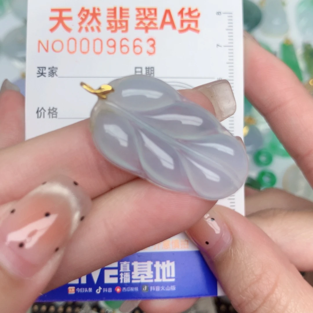 翡翠18K金镶嵌颈饰叶子