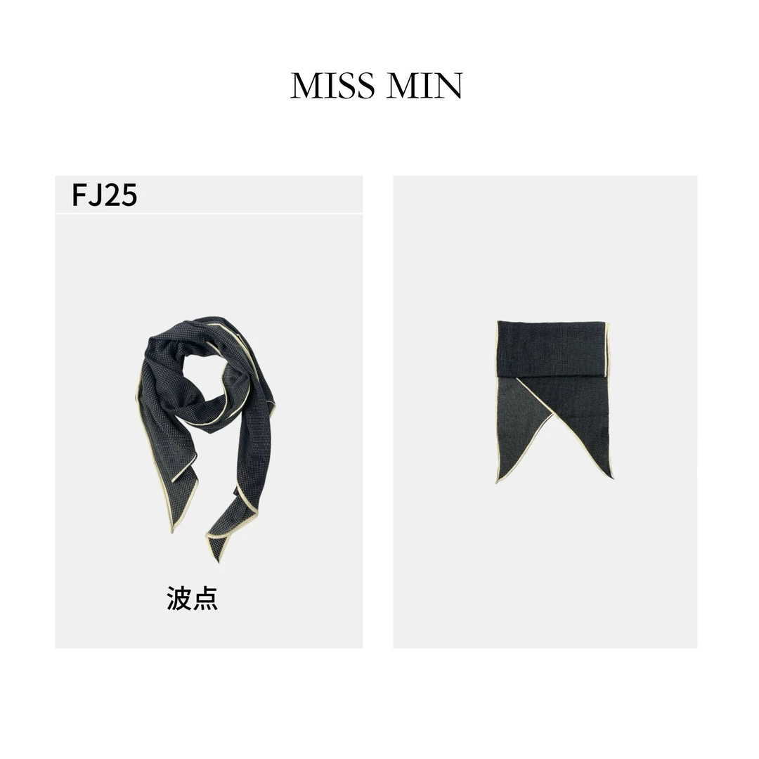 MISS MIN  FJ25韩国棉质波点斜角长巾护颈围巾春秋季时髦长条领巾