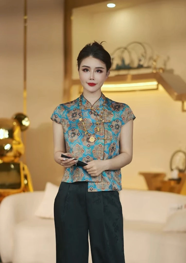 3851新国潮斜扣提花夏季上衣