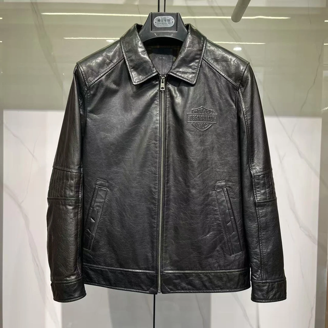 28058男士真皮翻领外套