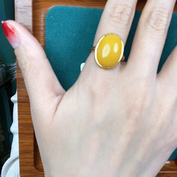 蜜蜡戒指银S925镶嵌戒指