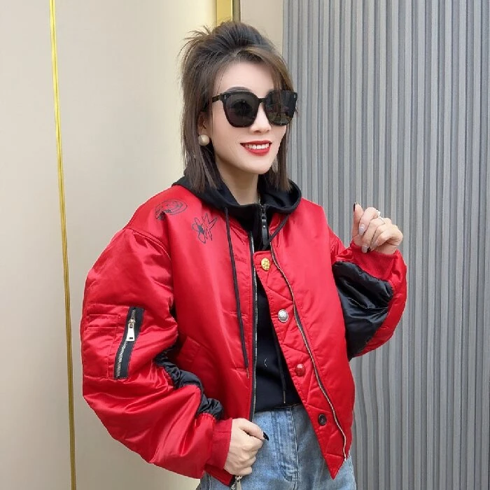 印花彩扣短款棒球服外套