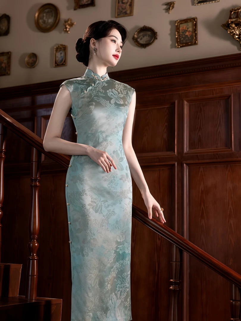 【绿袖藏春】武汉姑苏夫人高端定制款桑蚕丝旗袍