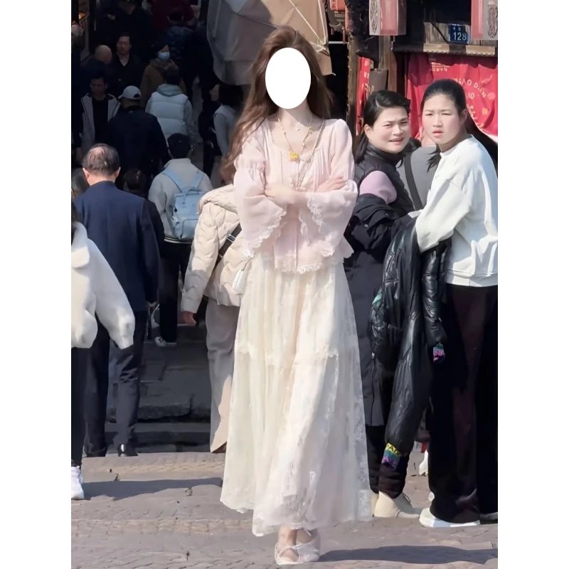 新中式国风套装秋季气质显瘦高级感复古上衣+蕾丝半身裙两件套女