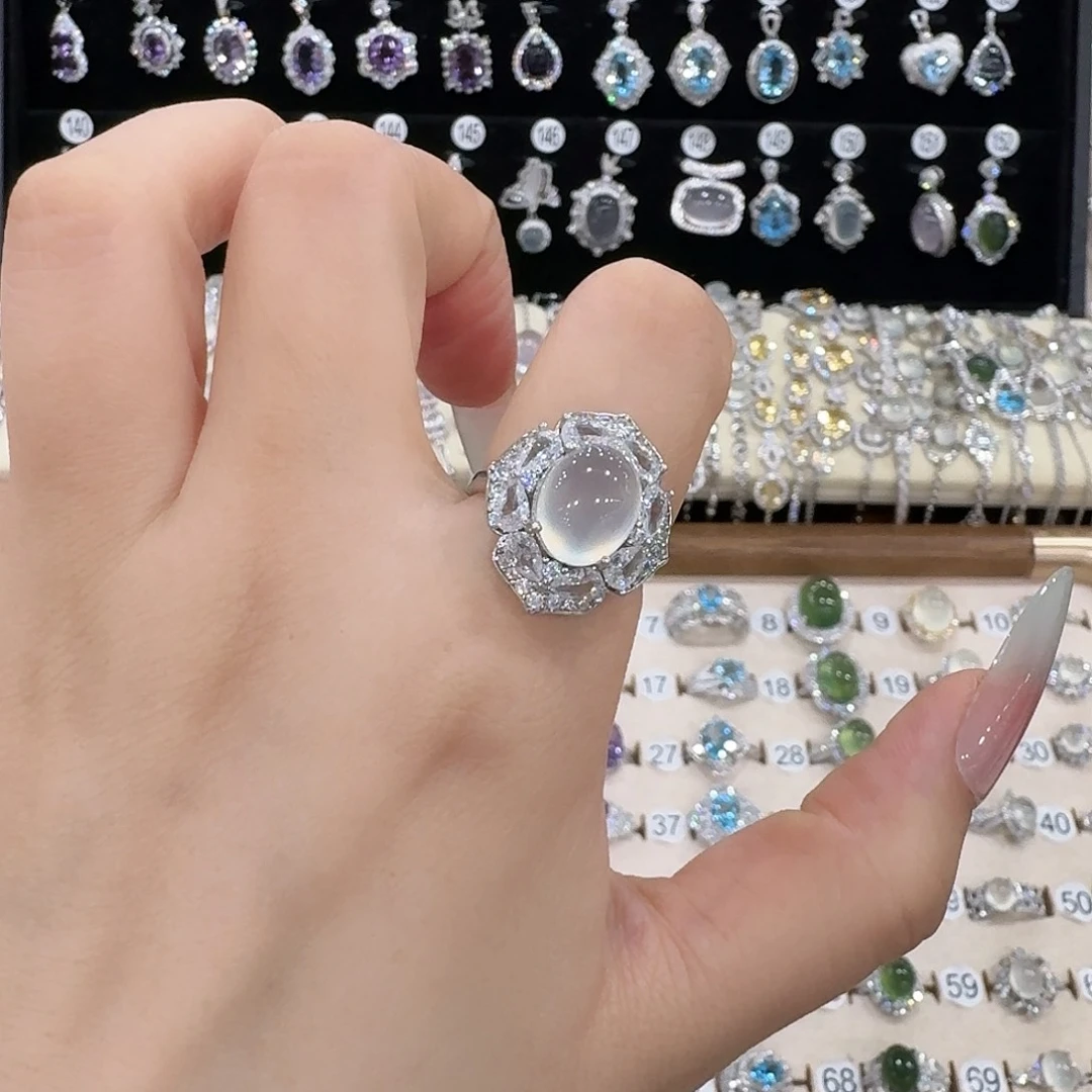 与***遇蛇纹石玉银S925镶嵌戒指