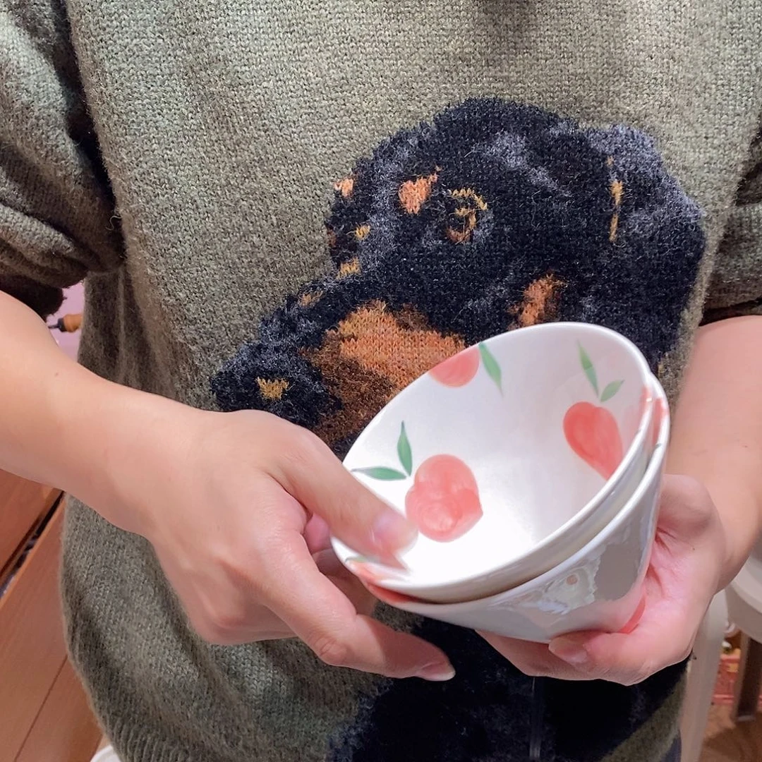 陶瓷斗笠水蜜桃碗两个