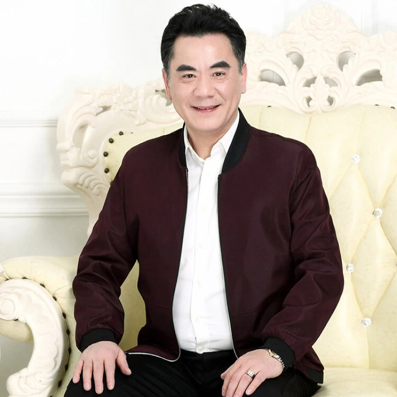 中老年男士秋装夹克外套本命年虎爸爸春秋季上衣服结婚宴礼服红色