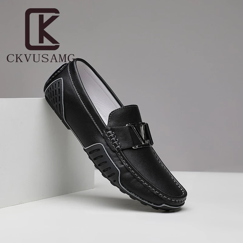 CKVUSAMG冬季2025新款黑色男士休闲豆豆鞋大码高端透气防滑耐磨软
